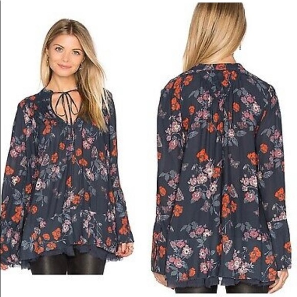 Free People Woman's  Flowery Oversized Blouse Size S - Picture 1 of 7